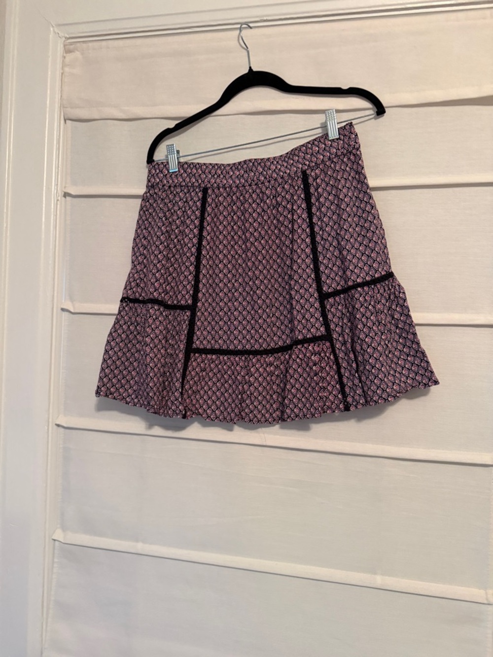 LOFT Pink Geometric Panel Skater Skirt with Black Trim - Picture 8 of 8